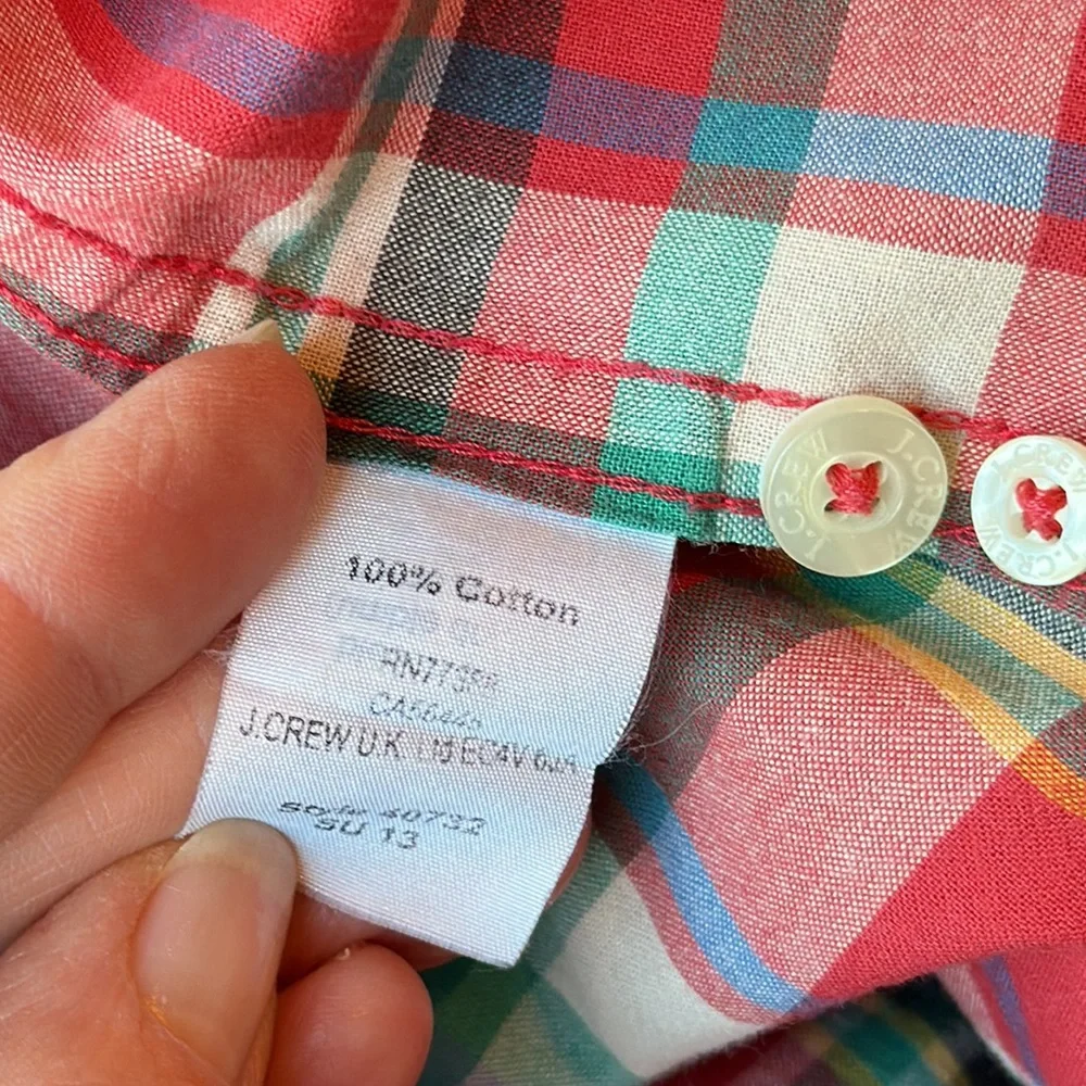 J. Crew Summer Plaid Long Sleeve Button Down Shirt L